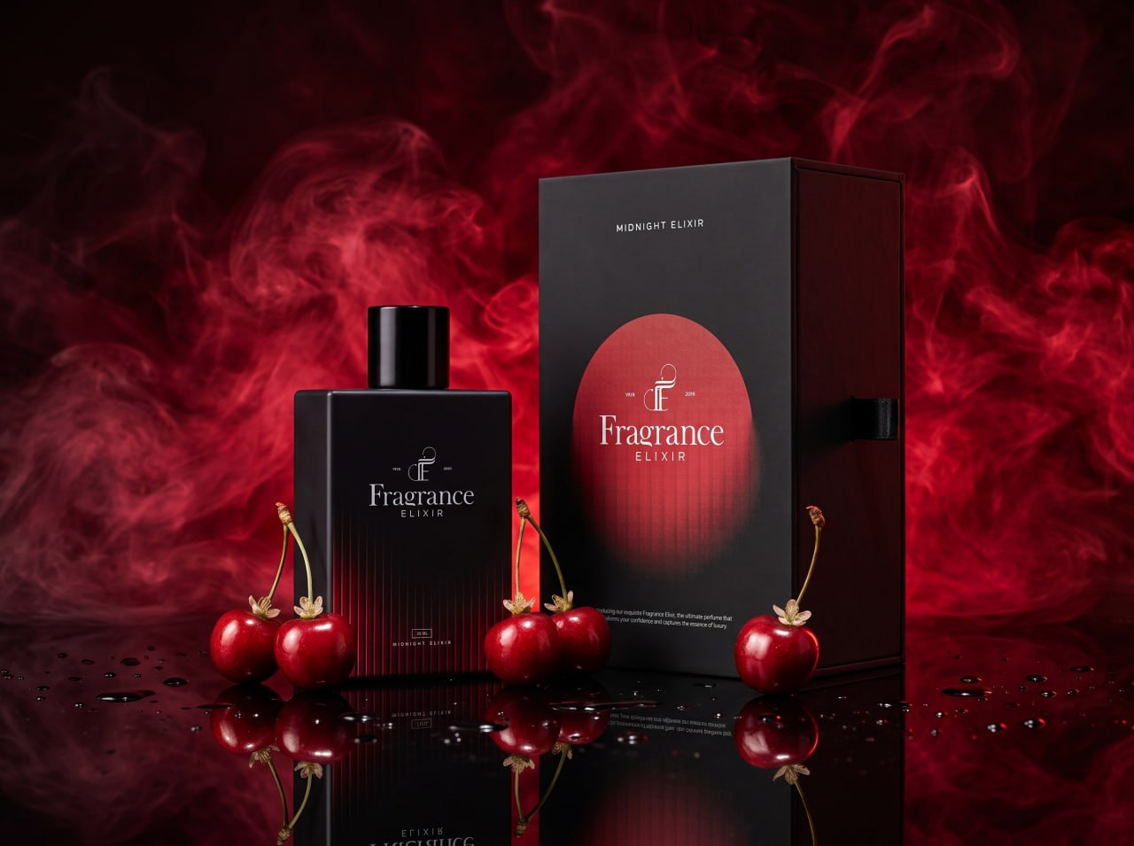 Fragrance Elixir eau de parfum on burgundy velvet